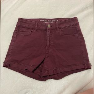 American Eagle Burgundy High Rise Jean Shorts Size 4